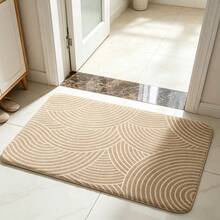 1 Stück Bestseller Khaki Beige Symmetrischer Bogen Gebogene Geometrische Abstrakte Muster Fußmatte, Beliebter Japanischer Wabi-Sabi Minimalistischer Neutraler Landhausstil Flanell Rechteckiger Teppich, Geschichtetes Halbkreis Wellenstreifen Textur Design, Rutschfest Saugfähig Leicht zu Reinigen Eingang Fußmatte, Geeignet für Flur, Küche, Balkon - A - Übersicht 4