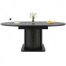 Juego de comedor moderno (5 piezas), que incluye mesa y sillas para 4 a 6 personas, mesa extensible con 4 sillas, mesa de comedor con cajones, silla de lino gris, negro - Negro - Ver 7