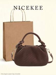 Niche Design Woven Pattern Handbag, Fashionable And Simple Solid Color Personalized Crossbody Bag, Exquisite And Versatile Shoulder Bag - Coffee - View 2