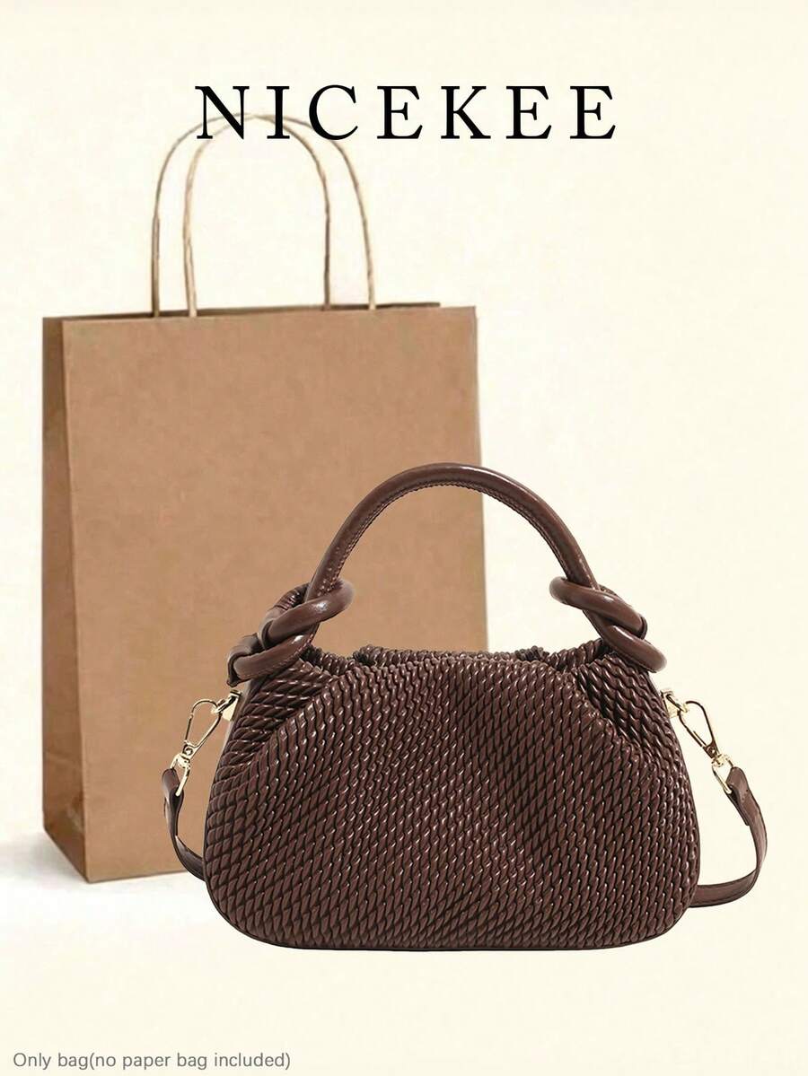 Niche Design Woven Pattern Handbag, Fashionable And Simple Solid Color Personalized Crossbody Bag, Exquisite And Versatile Shoulder Bag
