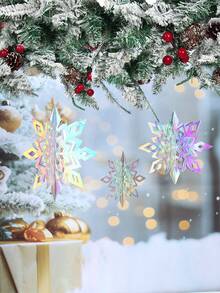 18 pièces Décorations de flocons de neige suspendus irisés, Guirlande de flocons de neige en papier 3D pour Noël, Décoration de fond pour fête de Noël, Ornements de flocons de neige suspendus, Décorations de Noël, Décoration de plafond, Décoration de fête d'hiver, Décoration de fond pour fête d'anniversaire thème Frozen, Décoration de mariage, Accessoires photo pour fête de Noël, Fournitures pour fête de Noël, Cadeaux de Noël, Décorations du Nouvel An - Argent irisé - Voir 7