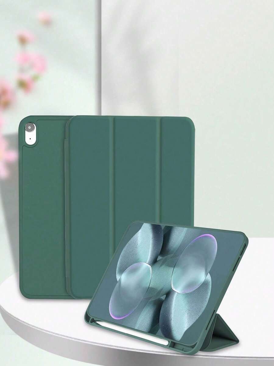 1件附筆槽背貼式深綠色親膚布料平板保護殼，相容 iPad Mini 4/5/6/Mini 7/9.7/10.2/10.5/Air 4/Air 5/10th/10.9/Pro 11"/Air 11(M2)/Air 13(M2)/Pro 11(M4)/Pro 13(M4) 2024 12.9inch/Air 13(M3 2025)/Air 11-Inch(M3) 2025/(A16) 11 Inch 11th Generation 2025 機型