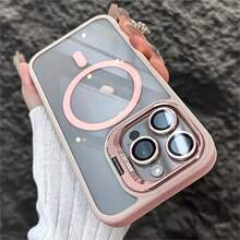 Una funda elegante para teléfono no incluye un cordón ni un soporte. Funda 3 en 1 con marco metálico magnético, protector de lente y soporte, compatible con 16/16 Pro/16 Pro/15/15 Pro/15 Pro/14/14 Pro/14 Pro/13/13 Pro/13 Pro/12/12 Pro/12 Pro/11. Cubierta trasera dura antirrayas, a prueba de golpes y resistente al agua. - Rosa - Ver 2