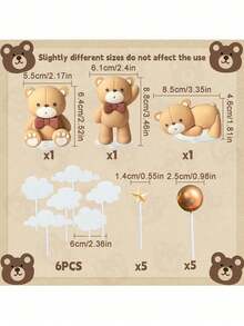 19件可愛棕熊蛋糕裝飾或6件雲朵蛋糕插牌，適用於洗禮派對、性別揭曉派對和生日派對蛋糕裝飾（請搭配托盤和白色插棒使用，非玩具，僅供裝飾用途） - 多色 - 查看 2