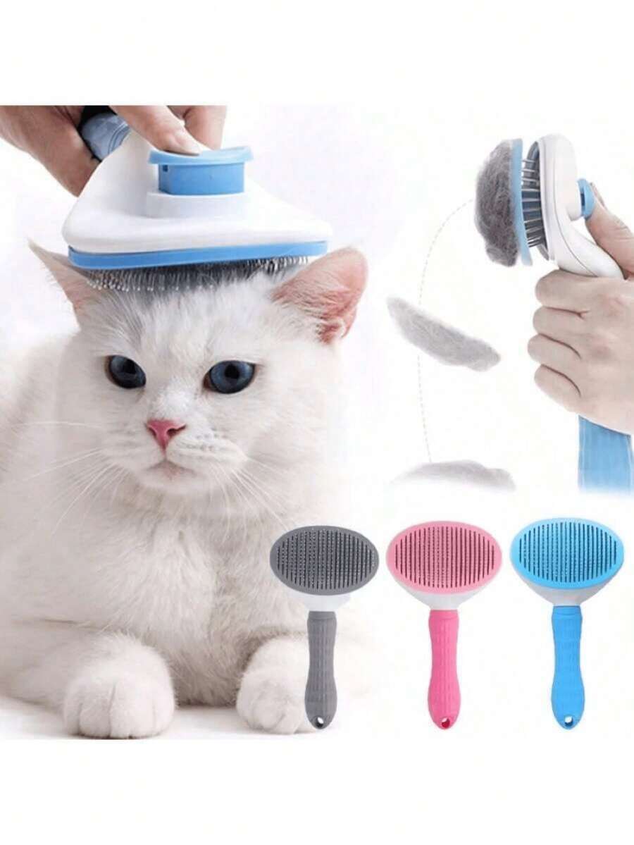 1pc Multi-Color Cat & Dog Grooming Brush, Pet Deshedding Comb, Non-Slip Stainless Steel One-Click Hair Removal Automatic Cleaning Massage Brush Dog Brush Cat Accessory; 1pc Dog Brush Cat Comb Flea Comb, Deshedding Comb, Tangle Separator Tool