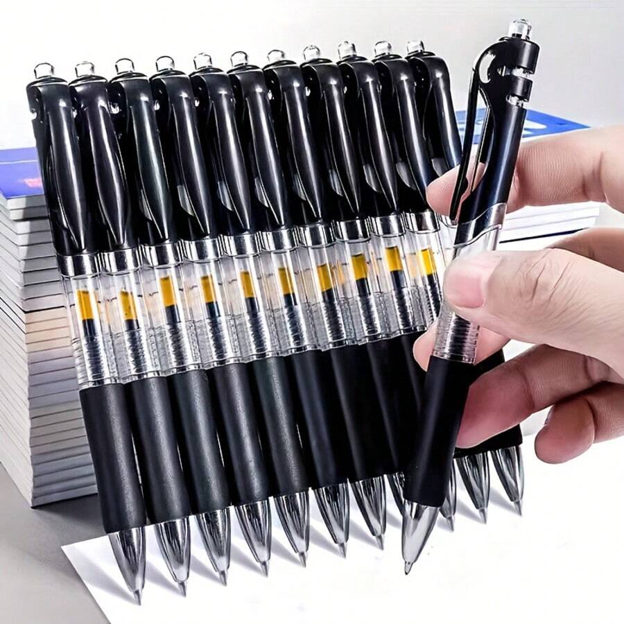 12pcs Large Capacity Neutral Pen Set, 0.5mm Fine Tip, Black Ink, Ballpoint Pen, Comfortable Grip Quick Dry, Smooth Writing, Perfect For Note Taking And Writing, Ideal Office And School Supplies, Birthday, Christmas, Halloween, Valentine's Day, New Year, Friend And Easter Gift! - 12pcs/Set - View 1