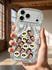 1pc Customized Photo Wavy Pattern ABS Phone Case, Personalized Detachable Face Ornament Shaking Phone Case, Custom Upload Portrait Design, Durable ABS Plastic Shell, Anti-Drop Anti-Scratch, Transparent Wavy Texture, Suitable For Multiple Phone Models; Ideal Gift For Couples, Family, Friends And Lovers, Suitable For Daily Use, Birthday, Anniversary, Valentine's Day, Christmas And Holiday Gifting - Multicolor - View 7