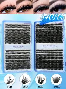 200pcs/300pcs/580pcs/640pcs False Eyelash Clusters D Curl 9-16mm, Eyelashes, Cat Eye, Cosplay, Russian Volume, Natural, Thick, 0.07mm Thickness, D Curl, Suitable For Home Use, Natural Look & Extra Thick & Fine & Extra Soft - C - View 9