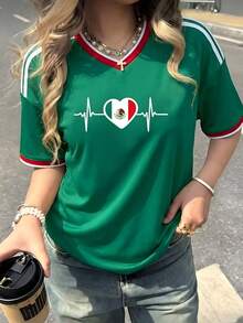 Loose-Fitting Women's T-Shirt, Printed With The Colors Of The National  And The Mexican Flag, Ideal For The National Team. Comfortably Soft For Everyday Wear. - 紅色 - 查看 1