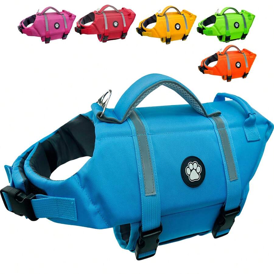 Chaleco salvavidas para perros, chaleco de flotabilidad ajustable y ligero con asa de rescate, diseño reflectante de alta visibilidad, adecuado para perros pequeños y medianos para nadar y navegar