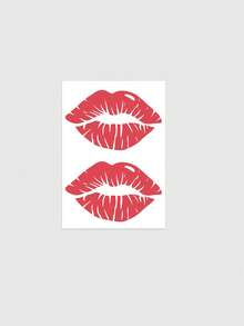 1 pièce Tatouage temporaire motif double lèvres flamme rouge, avec design de tatouage réaliste, convient pour les voyages, les festivals de musique, les jeux, les cadeaux de remise des diplômes, et dure 3-5 jours. - Rouge - Voir 4