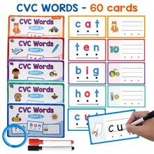 60pcs CVC Word Dry Erase Flash Cards, Reusable Phonics Learning Cards With Marker, Early Reading And Writing Practice Educational Toy For Kids - 彩色 - 查看 11