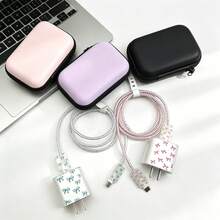6入蝴蝶結印花數據保護硬殼收納袋，適用於Apple 18/20W充電器保護套、數據線保護套，EVA配件收納袋 - 彩色 - 查看 2