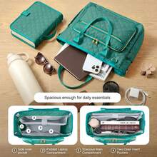 2pcs Large Bible Bag With Bible Cover Case For Women, Quilted Church Tote Bag Bible With Strap, Bible Study Supplies Journaling Kit Bible Accessories Christian Gifts, Portable Christian Book Bag For Church & Bible Study Travel Essentials - Lake Green - View 4