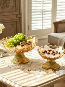 1 pieza Bandeja de frutas dorada, bandeja de servir, soporte/bandeja para pasteles, tazas de café saudíes, aperitivos para bodas/fiestas, plato de almacenamiento de postres/frutas secas, bandeja de exhibición de aperitivos/caramelos, bandeja de almacenamiento de exhibición, cuenco de frutas con base, plato de caramelos decorativo vintage, vajilla para fiestas, bandeja brillante de pie alto para fiestas y eventos de celebración, escenas de cocina y sala de estar, reutilizable, decoración destacada para la mesa del comedor y la barra de café - Multicolor - Ver 2