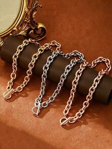 1/3pcs Women's Chunky Oval Chain Necklace With T-Bar Clasp, Minimalist Paperclip Style Collarbone Chain With OT Clasp - OT Buckle Oval Chain - View 15
