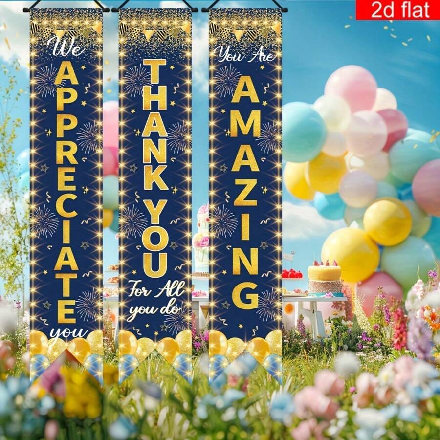 3件組 Thanks 垂直橫幅,感恩節主題連鎖式,感恩節裝飾掛飾,門簾裝飾 2D 橫幅,適用於畢業季、開學季、客廳、庭院裝飾、感恩節、生日裝飾 - A - 查看 1