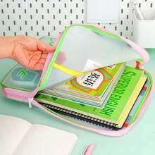 1Pc L-Shape 3-Layer Large Capacity Grid Handheld File Bag, Colorful Multi-Layer PE Document Pouch, Big Opening Homework & Tutoring Organizer, Back To School Supply For Daily Study And Office Storage. - Multicolor - View 5