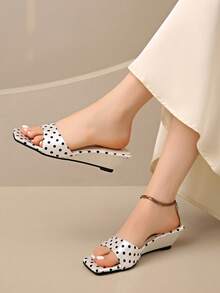 2026 Spring/Summer New Women's Faux Leather Mule Style Wedge Heel Open Back Sandals - White - View 3