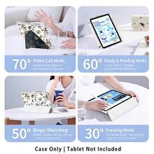Floral And Rabbit Pattern Painted Effect Acrylic Crystal Tablet Protective Case, With Stand, Foldable Anti-Bend, Silicone Reinforced Corners, Auto Wake/Sleep Function, Built-In Pen Slot, Multi-Angle Foldable Stand - - Style 15 - View 9