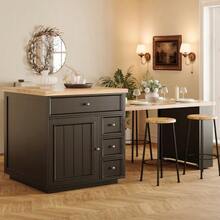 Extendable Kitchen Island (120-184 Cm) With Drawers And Casters, Mobile Island With Wood-Effect Top, Versatile Countertop For Kitchen, Dining Room And Bar, White - 黑色 - 查看 8