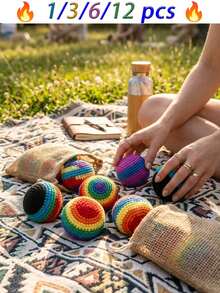 12/6/3/1 Stück handgefertigte gehäkelte Hacky Sack Bälle, 5,5cm bunte gestrickte Fußsäcke, langanhaltend weiche Kickbälle zum Jonglieren, Outdoor-Spiel, Stressabbau, Familientreffen, Partygeschenke, Feiertagsgeschenke & Karneval, weich, Squishies - Standardmodell - Übersicht 2