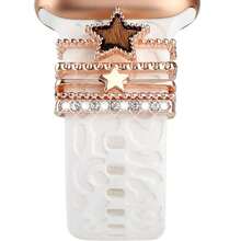 5pcs Watch Band Decorative Rings, Fashionable Personalized Faux Leather Heart, Leopard Print Heart, Leopard Print Five-Pointed Star, Multiple Styles Available, Suitable For Apple Watch Band Decoration, Suitable For Daily Wear - Rose Gold, Gold - View 11