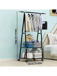 1 pieza Perchero vertical, Perchero de ropa de metal multifuncional, Barra ajustable, Diseño de almacenamiento de doble capa, Riel antideslizante, Con ruedas con bloqueo, Perchero de exhibición duradero para el hogar - Multicolor - Ver 9