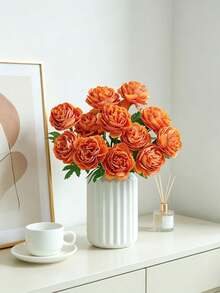 5pcs Realistic Silk Peony Artificial Flowers, Suitable For Wedding, Valentine's Day, DIY Crafts, Home Decor, Spring Decoration And Outdoor Decor - Orange - View 1