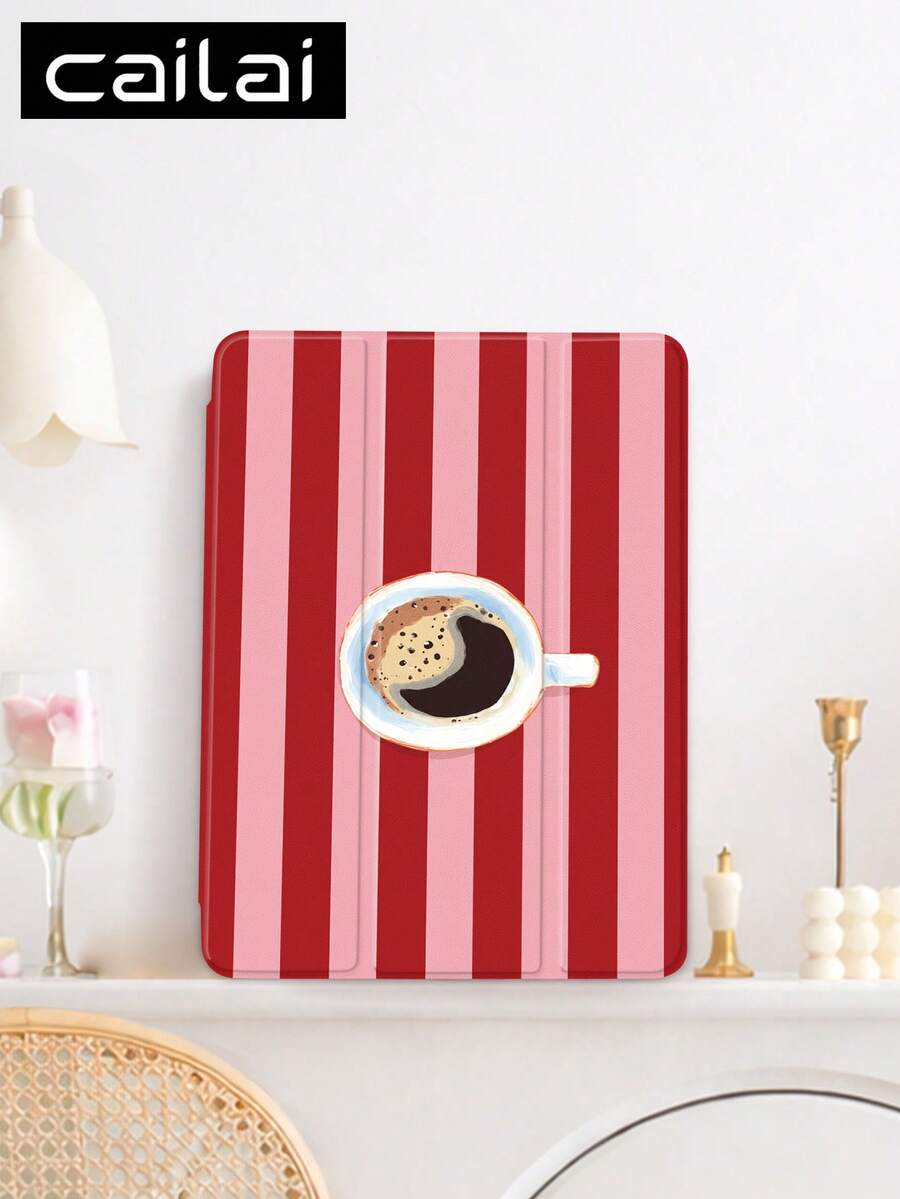 1pc Coffee Striped Pattern Design Tablet Protective Case, Compatible With IPad 10.2 Inch 2021/2020 10th/9th/8th Generation, (A16) 11 Inch 11th Generation 2025, Compatible With Samsung Galaxy Tab A8 10.5 Inch 2022, Tablet Protective Case, Built-In Pen Slot, Supports Auto Sleep/Wake Cover - Multicolor - View 1