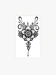 1 Pc Traditional Mehndi Floral Temporary Tattoo, Waterproof Y2K Long Lasting Boho Henna Fake Tattoo, Intricate Body Art For Hands & Wrist Formulated Without Henna - Black - View 2