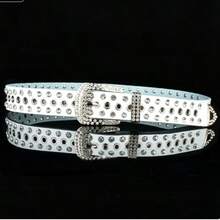 1pc Women's White Rhinestone PU Leather Belt, Punk Y2K Style Full Rhinestone Decor Multi-Eyelet Belt, Western Shiny Belt, Suitable For Jeans, Dresses And Party Outfits - White - View 4