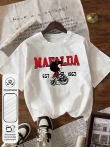 2026 Summer Women's Blouse MAFALDA 1963 Model Graphic Print Short Sleeve Round Neck Shirt Available In Various Sizes. - White - View 2