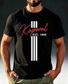 Kaporal Men's Short-Sleeved T-Shirt With Vertical Handwritten Script Print, Cool Streetwear Style Design, Comfortable And Soft Against The Skin. Men's - Black - View 10
