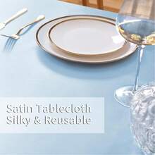 1pc Light Blue Satin Tablecloth, Rectangular Satin Shiny Tablecloth, Suitable For Wedding Party Banquet Use, Smooth Fabric Tablecloth Cover, Table Decoration For Wedding Party Banquet Event Restaurant Kitchen Dining - Light Blue - View 6