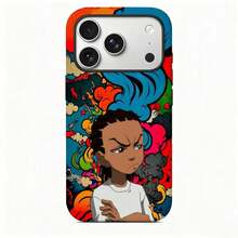 Una elegante funda para teléfono que no incluye cordón ni soporte Boondocks Riley 2-In-1 Film Phone Frosted para 17/16/15/14/13/12 Pro 14 15 16 17 Plus 11/X/Xsmax/Xr//8/Se. Funda protectora de doble capa reforzada, a prueba de caídas, anti-amarilleo y con colores brillantes. - Patrón 2 - Ver 1