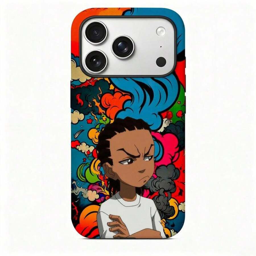 Una elegante funda para teléfono que no incluye cordón ni soporte Boondocks Riley 2-In-1 Film Phone Frosted para 17/16/15/14/13/12 Pro 14 15 16 17 Plus 11/X/Xsmax/Xr//8/Se. Funda protectora de doble capa reforzada, a prueba de caídas, anti-amarilleo y con colores brillantes. - Patrón 2 - Ver 1
