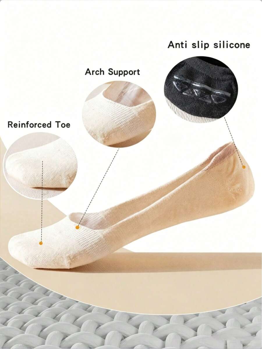 1/3/5/6/8 Pairs Women's White Black Nude Breathable Sweat-Absorbent Cotton Socks, Thin Spring Summer Low-Cut Shallow-Opening Anti-Odor Casual Minimalist Invisible Short Socks For Shoes And Sneakers