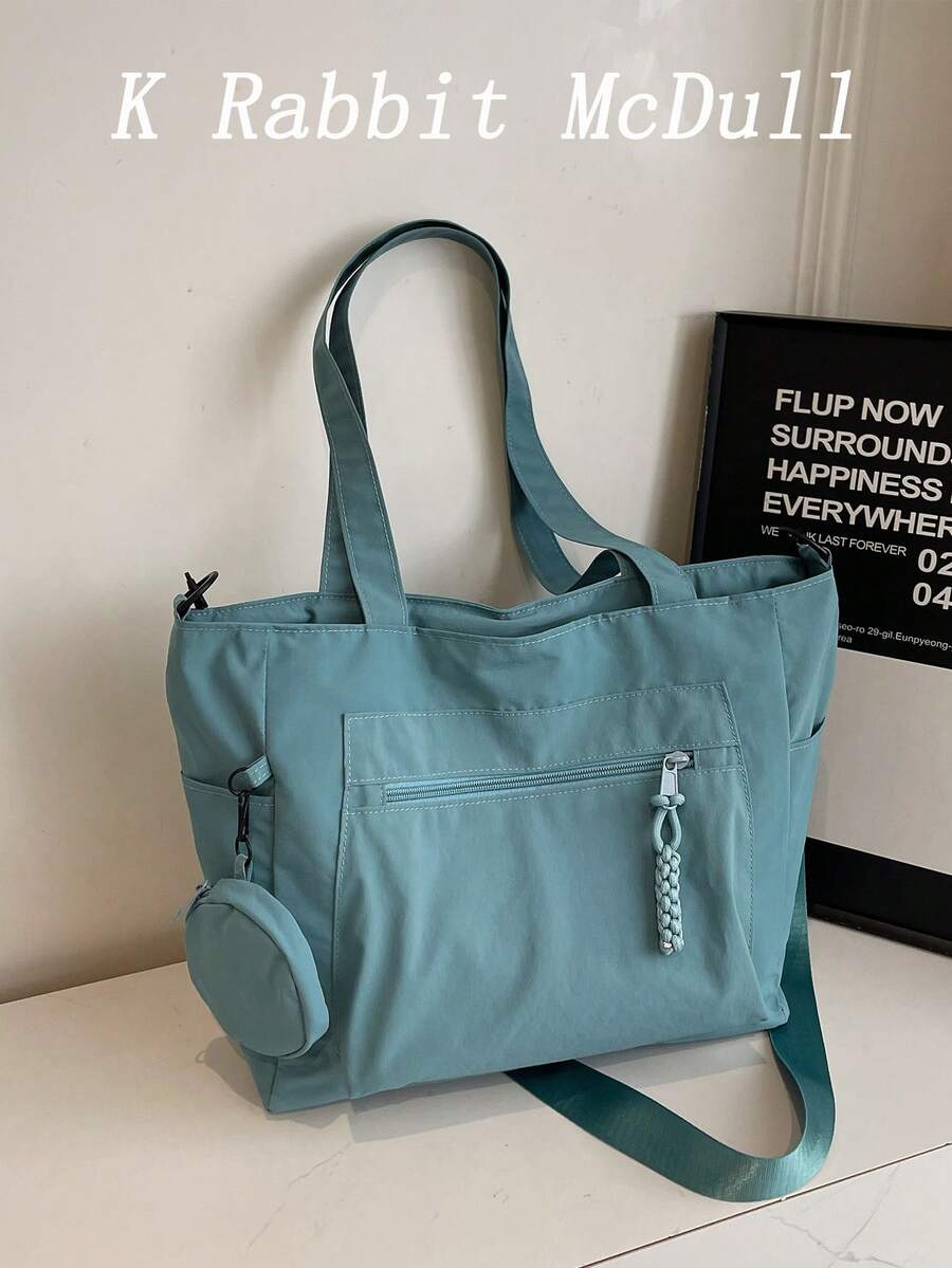 1pc Large Capacity Unisex Tote Bag With Wallet, New Korean Style Student Casual Crossbody Bag, Canvas Courier Bag, Women's Tote Bag With Wallet, Zippered Tote Bag Suitable For Shopping, Travel, Fashion, Large Capacity Student Tote Bag, Multi-Compartment Design, Suitable For Beach, School, Work, Daily Use
