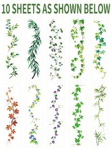 10Pcs Large Green Vine Leaf Skin Decor Decals For Women, Long Lasting Body Ornament For Face Arm Chest Waist Leg Foot, Outdoor Stage Dress Accessory - Multicolor - View 8
