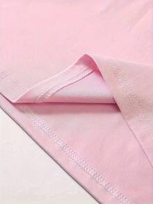 [Pantalones Estampados - No Tela de Imitación de Denim] Cómodos, Transpirables, Frescos, Camiseta con Estampado de Imitación de Denim, Mangas Cortas - Rosa - Ver 4