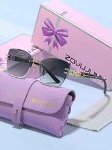 ZOVUJUMY Luxury Frameless Cut-Edge Sunglasses, Exquisite Metal Carved Temples, Slimming Women's Versatile, Daily Commute, Date Shopping, Suitable For Various Style Outfits Elegant Women's Holiday Gift - Multicolor - View 2