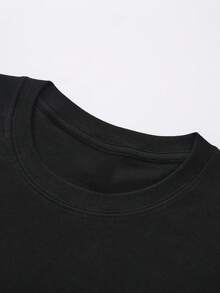 1 Pcs Elegant Casual 100% Cotton Black Round Neck Unisex Top, Simple Sketch Spritz Cocktail Glass Letter Graphic Front Back Print Short Sleeve T Shirt, Vacation Street Spring Summer Daily Clothes - Black - View 3