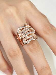 1pc Exquisite Fashion Cubic Zirconia Ring, Women's Valentine's Day Gift, Suitable For Wedding, Engagement, Anniversary, Party And Other Occasions - Rose Gold - View 8