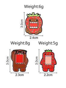 3pcs Fun Cute Strawberry Monster Enamel Brooches, Cartoon Strawberry Hat & Black Frame Glasses Design Badges, Fashion Clothing & Backpack Accessories, Best Gift For Cartoon Lovers - Multicolor - View 3