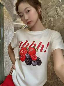 Y2K Short-Sleeve T-Shirt For Women: Soft, Breathable, And Gentle On The Skin. A Relaxed, Casual Street Style That's Incredibly Versatile. Perfect For Daily Wear, Commuting, Dates, Travel, And School. Available In Plus Sizes. A Stylish And Flattering All-Around Top For Women. - White - View 2
