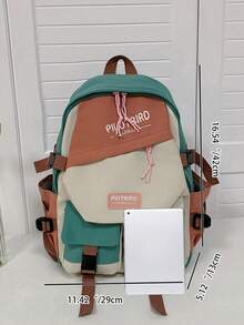 Pilotbird Student Backpack Large Capacity Color Block Multi-Pocket Casual Backpack - Green - View 5