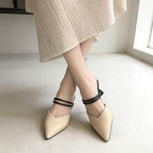 Low-Heeled Shoes With A Pointed Toe, Colorful Stripes, And Two Wearing Options. Elegant High-Heeled Shoes. - 米色 - 查看 5