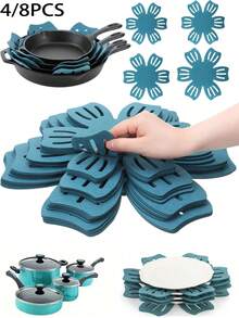 4/8pcs 2mm Thick Felt Pot Protectors Anti-Scratch Non-Stick Separator Pads Heat Insulation Protection Kitchen Cookware Tools - Lake Blue - View 1