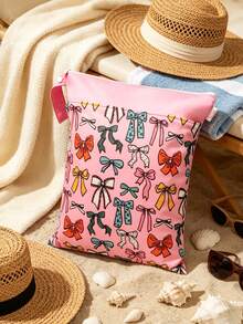 1 pieza Bolsa de almacenamiento de viaje con estampado de lazo para playa y vacaciones - Ver 6